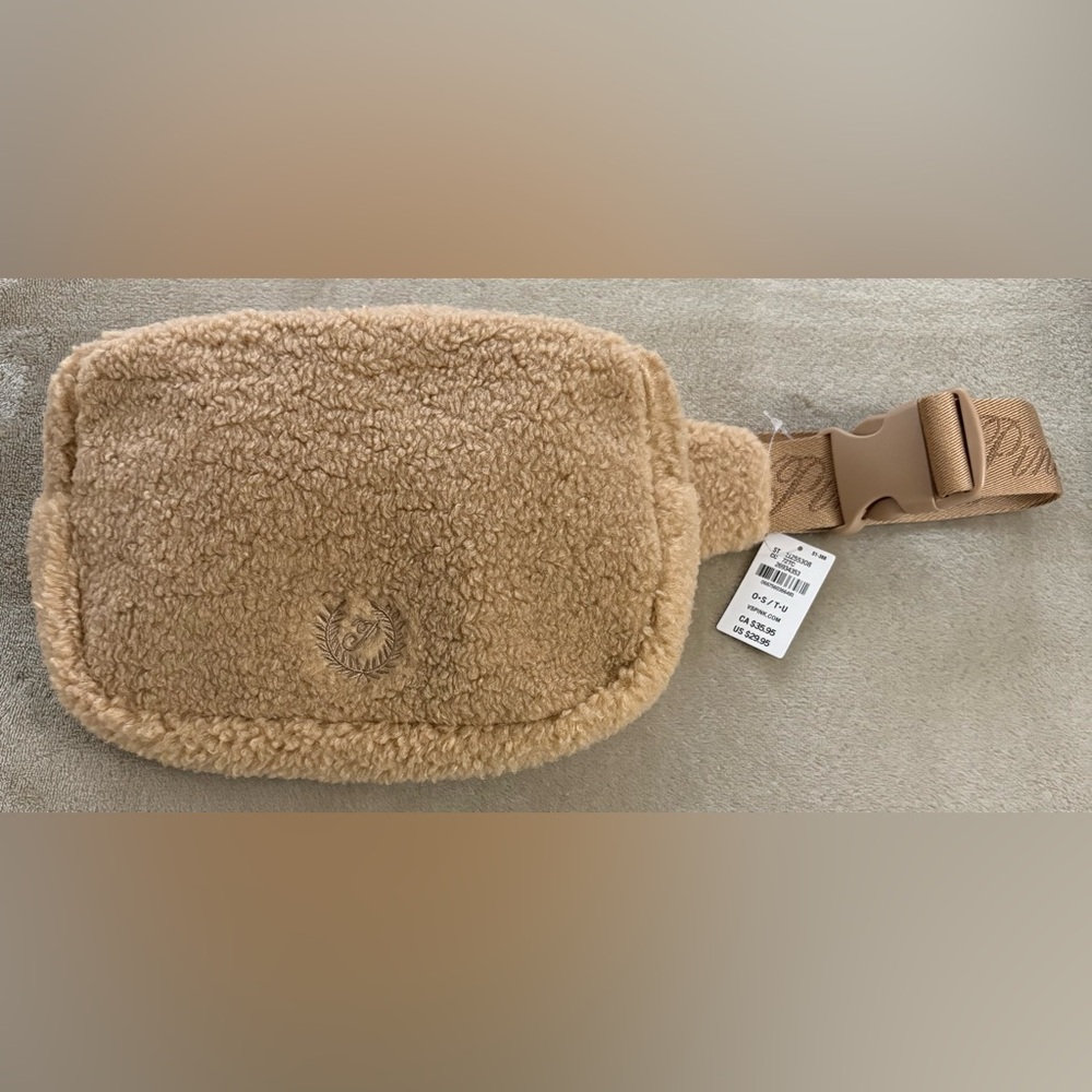 PINK Victoria's Secret Beige Teddy Plush Belt Bag, NWT!